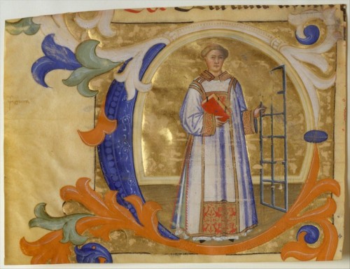 Manuscript Illumination with Saint Lawrence in an Initial C, from a Gradual by Don Simone Camaldoles