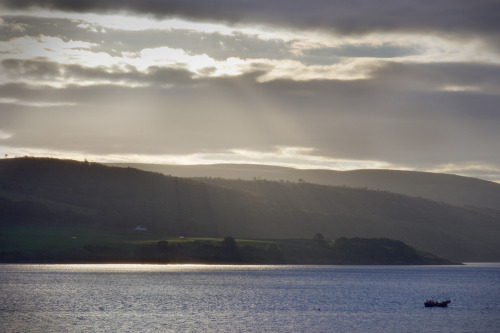 The view south to Isle of Bute from Tighnabruaich - a one fishing boat village.