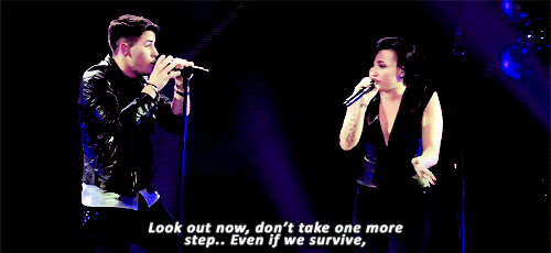 burrowjoe:  Nick Jonas and Demi Lovato perform “Avalanche” for the first time at 102.7 KIIS FM’s 2014 Jingle Ball at the Staples Center in Los Angeles, California - December 5, 2014. 