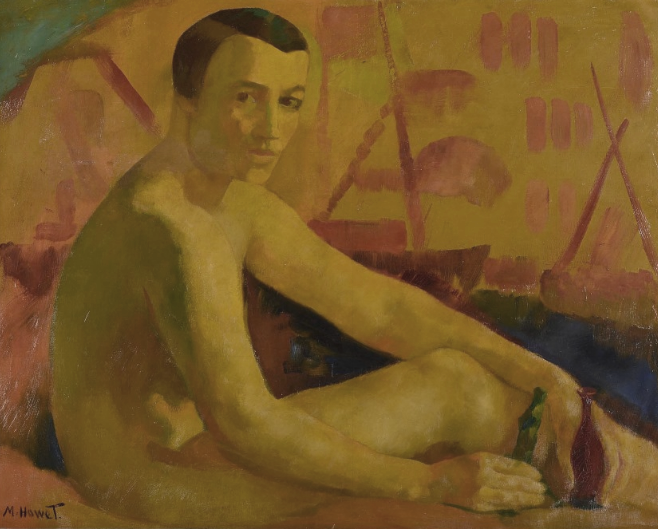 Marie Howet (Belgian, 1897-1984), Le nu jaune. Oil on canvas, 80.5 x 100.5 cm.