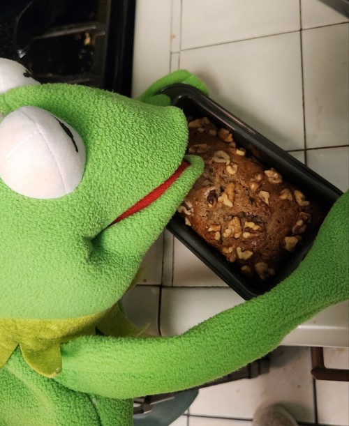 Kermie Being So Cute And Demure With His Banana Bread