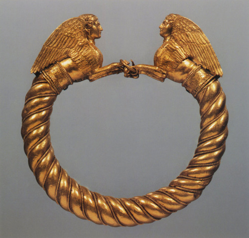 animus-inviolabilis:Bracelet with Sphinx Protomes (One of a Pair)Greek, 1st half of the fourth Centu