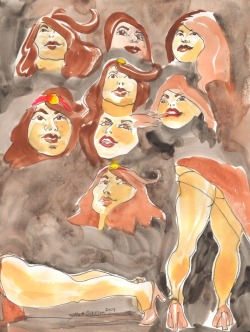 Drawings Of Madge Of Honor From Dr. Sketchy&rsquo;s Boston.  Ink &amp; Watercolor