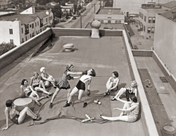  Women boxing on a roof, circa 1930s 