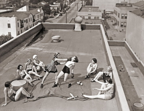 XXX  Women boxing on a roof, circa 1930s  photo