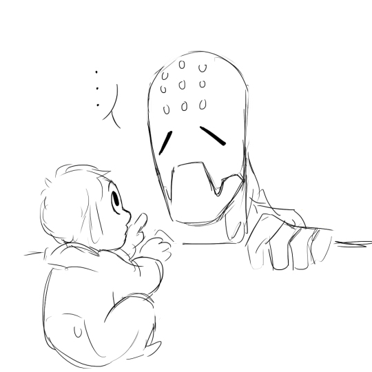 hoshikostar:  mx-bones:  mx-bones:  Zenyatta holding a human infant playing Peekaboo w his alt arms while holding it also the infant poking the dots on his forehead thinking it’s just like a telephone toy and Zenyatta plays along with it and acts like