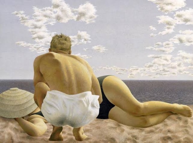 gayartists:Alex Colville, Couple on the Beach (1957)