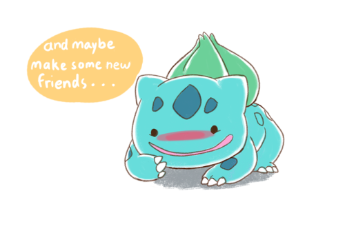 palaciospage:  So I have a new Pokemon plushie. It’s a bulbasaur but not a bulbasaur, it has a ditto face on it. I love it, so I gave it a small story. 