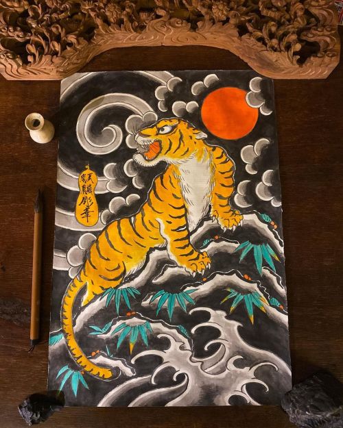 Pintura feito sob encomenda. . . . . . #irezumi #japanesepainting #wabori #horihana #tigertattoo #to