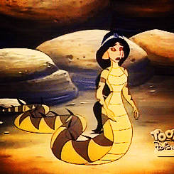 Reptile body.Reptile eyes.Reptile skin.…and scared of its reflection.In an episode of Aladdin, Jasmine was actually turned into a Kanima.You know… except for the whole “revenge-thing”.