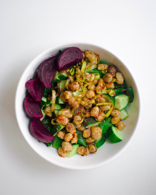 Homemade pickled beets with chickpea & bean salad!