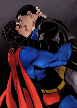 superheromen:  Serious Superman and Batman kissing… Like. Re-Blog. Follow at: http://superheromen.tumblr.com