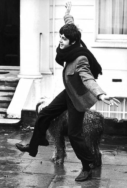Paul McCartney Outside His Cavendish Home On A Rainy Day.