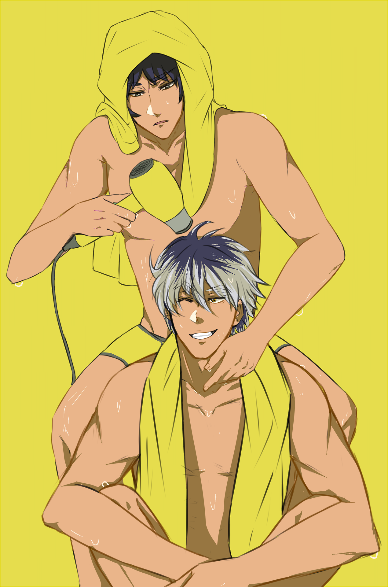 applepiedawn:Kenma likes to walk around naked after baths but Kuroo always dries