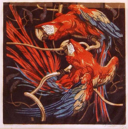 art-and-things-of-beauty:  Coloured Linocuts of Birds by Norbertine Bresslern-Roth (Austrian, 1891-1978). 