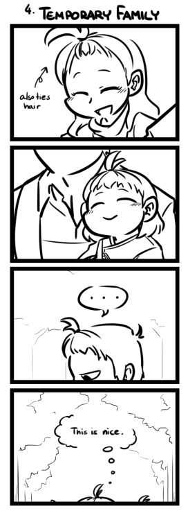 A crook, an innocent bystander, and an orphan girl making a temporary family.Made some fluffy 4koma 