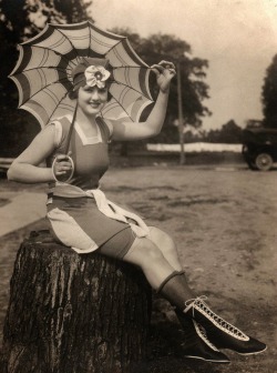 back-then:  Bathing beauty with umbrella