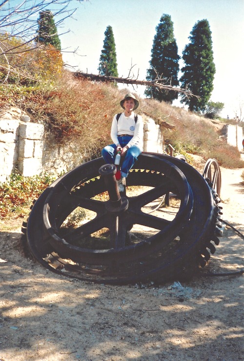 J, Winding Wheel of Mt. Lowe Scenic Railway, Altadena, California, Winter 1989.The rail line to the 