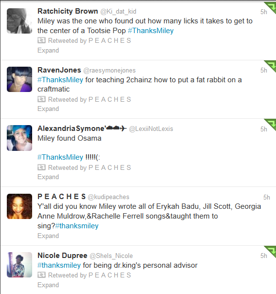 kudipeaches:  chocfroricana:  Some more gems from Black Twitter in response to Miley