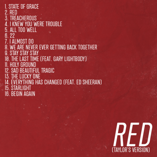 jakeperalta:RED (Taylor’s Version) complete tracklist + CDs