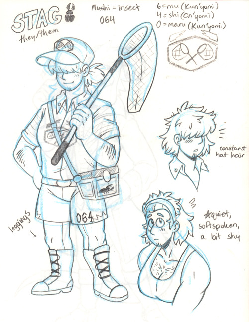 here’s some extra little Stag concepts! I set out to design a nonbinary hunk, a thunk if you will, a