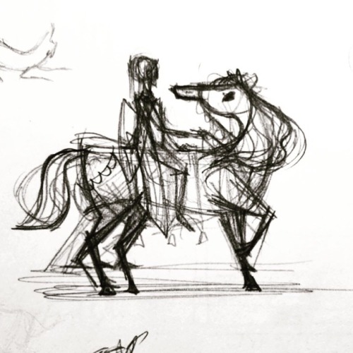 Character sketches for Gawain & his horse, Gringolet 