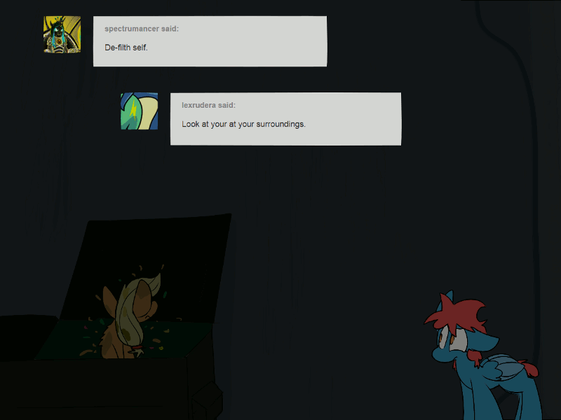 applejack-applejack:  A blue pony approaches. You’re too busy to notice her. 