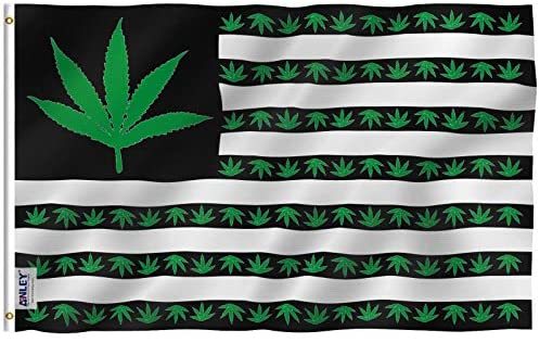 Anley Fly Breeze 3×5 Foot Marijuana Leaf USA Polyester Flag – Vivid Color and Fade Proof – Canvas He
