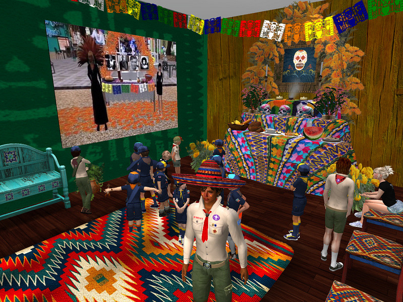 Snapshot by Tim Tosino on Flickr making a visit to the Latino Virtual Museum in SecondLife with his virtual boy scout troop from Camp Kawabata.
Virtual Boy Scouts Earn Merit Badge at Smithsonian LVM
Camp Kawabata is a boy scout and cub scout troop...
