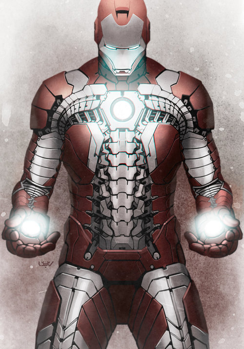 lospaziobianco:  1) Iron Man Mark V by Yvan Quinet on Tumblr 2) Batman by Gerald