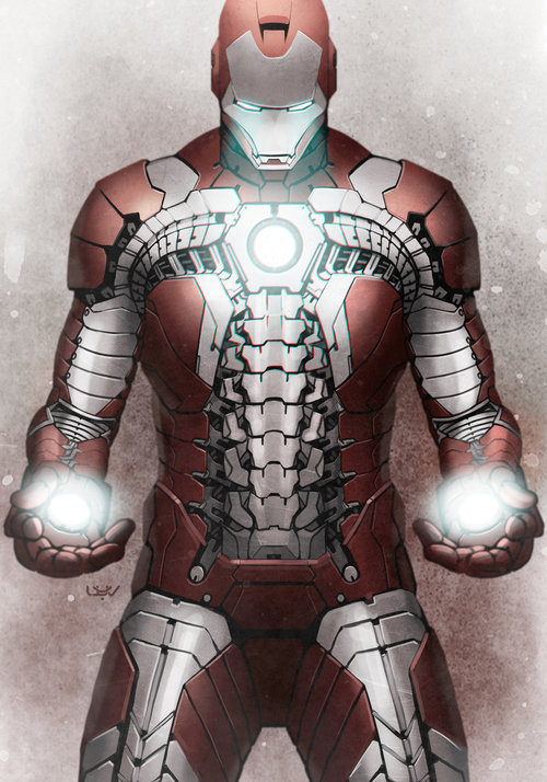 lospaziobianco:  1) Iron Man Mark V by Yvan Quinet on Tumblr 2) Batman by Gerald Parel  Brilliant
