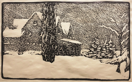 ein-bleistift-und-radiergummi:Wharton Esherick Woodblock Print ‘Christmas Snows’ ca.1923.(via worthp