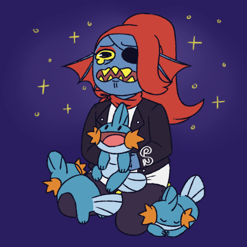 shapeshiftinterest:date outfit undyne, just losin’ it over a group of cuddly mudkip Keep readi
