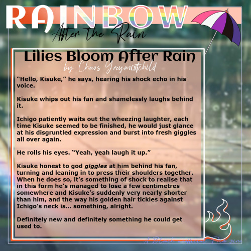 pridebleach:

🌥️🌈After the rain, @chaosgreymistchild ’s preview shines through…🌈🌥️Rain Lilies are called as such because they tend to bloom after rain and usually appear out of nowhere. They symbolise rebirth, new beginnings and big expectations as well as joy and happiness🌱 #Rainbow: after the rain #bleach#zines