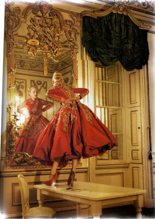 Christian Dior dress in the “Golden Years” editorial for Vogue UK October 2007 by Corinn