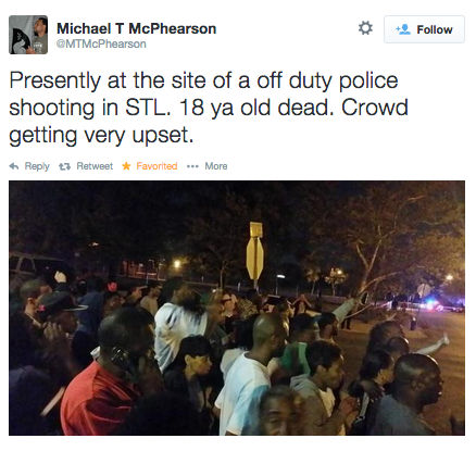 irlflamedemon:  ghostkatvantas:  socialjusticekoolaid:  revolutionarykoolaid: Happening Now (10.8.14): Oh dear God, not again. Another life lost in St Louis. So little information right now, but it seems that an unarmed 18-year old boy was tased then