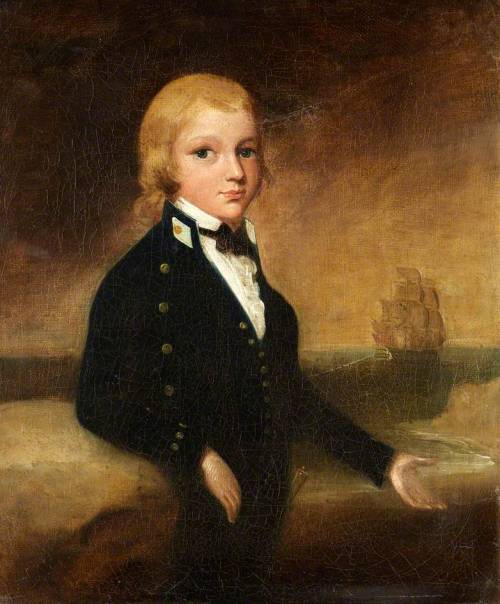 &mdash; Portrait of a Boy in Midshipman&rsquo;s Uniform- British School (c. 1810s-1820s)