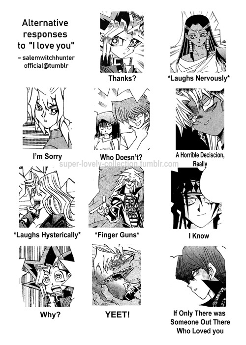 super-lovely-collection:Yugioh - Alternative Ways to Say “I Love You” MemeBased off this post HERE! 