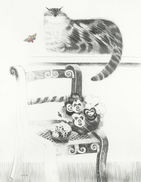 Mary Fedden Cat and Butterfly, 1983 Pencil, watercolour and collage on paper