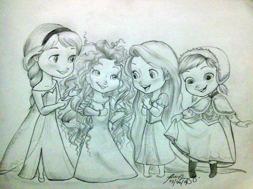 frozenloki:  My Rapunzel, Merida, Anna, and Elsa Sketchies :3  just thought maybe I could post it here :3 http://nicolebalcom.deviantart.com/ 