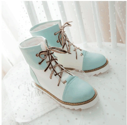 a-riisa:  Cute Pastel Laced-Up Boots  Fashion