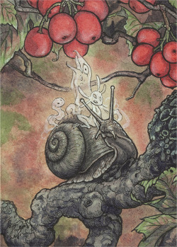 thedancingemu:“Fae Mischief Series”ACEO format (2.5&quot;x3.5&quot;), watercolor/multimedia, 2016Prints available on Etsy, shop name is “TealNewcombArt”