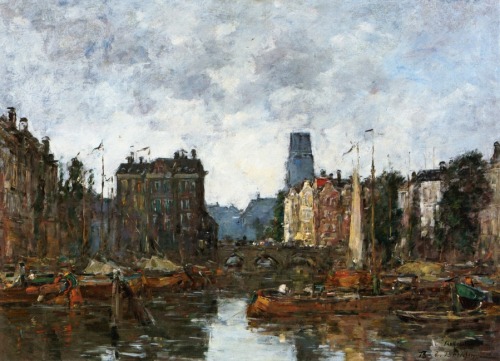 Rotterdam, the Pont de la Bourse, 1873, Eugene BoudinMedium: oil