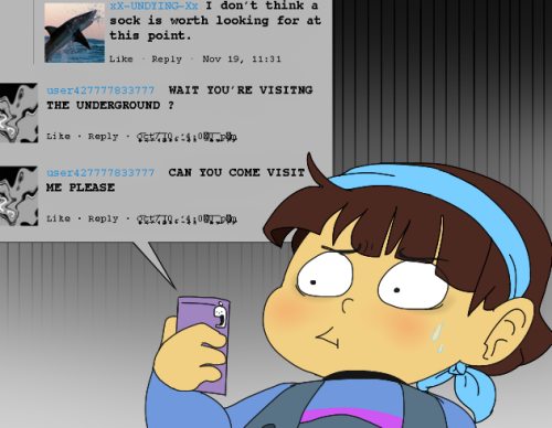 twinkens-art:  In the end, Frisk gave in and payed ol’ Wingdings a visit. Gaster’s social media adventures continue………..  [part 1] [part 2] 