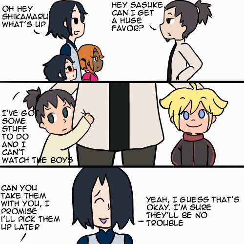 drawwhatiwantwhenwant:  A request from haruno-will-of-fireSasuke has to take Sarada and her friends to the petting zoo. Dealing with more then one kid can be troublesome.