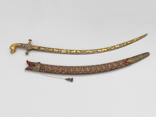 armthearmour:A stunning hunting Tulwar studded with diamonds, emeralds, and rubies decorated with sc