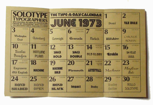 Solotype Typographers, The Type a Day calendar, 1973. USA. Source aiap.it