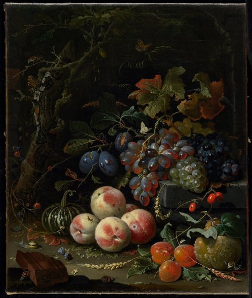 mia-paintings: Still Life with Fruits, Foliage and Insects, Abraham Mignon, c. 1669, Minneapolis Ins