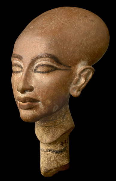 Head of an Amarnian princess, probably MeritatenThis yellow-brown quartzite head of a princess is pr