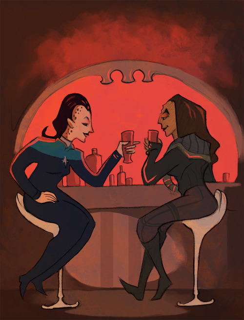 aceofwands:I commissioned the wonderful taylorsblue to draw me Jadzia Dax and K’Ehleyr ha